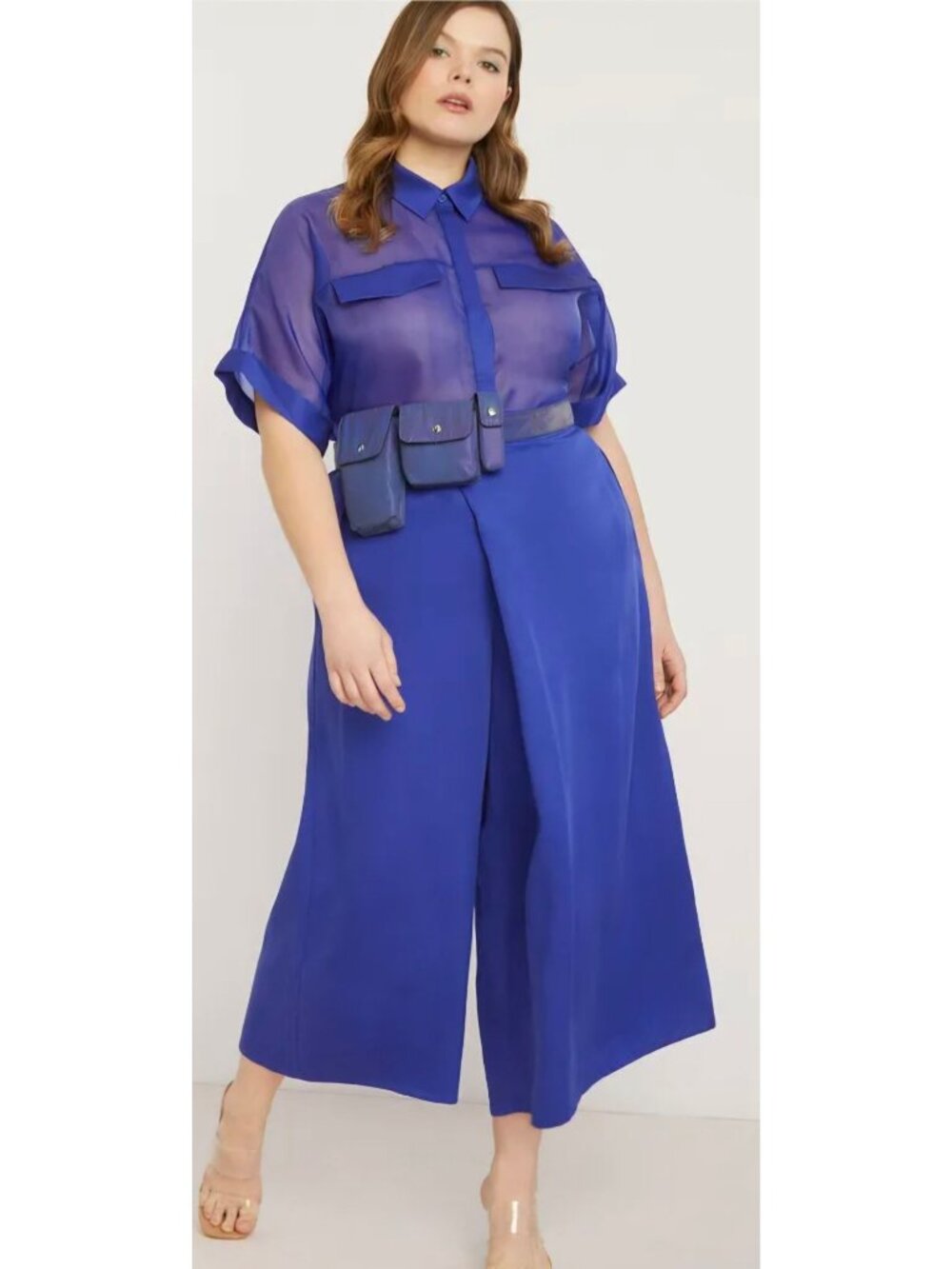 Eloquii x Priscilla Ono Royal Blue Sheer Oversize Button Up Shirt 18/20 EUC